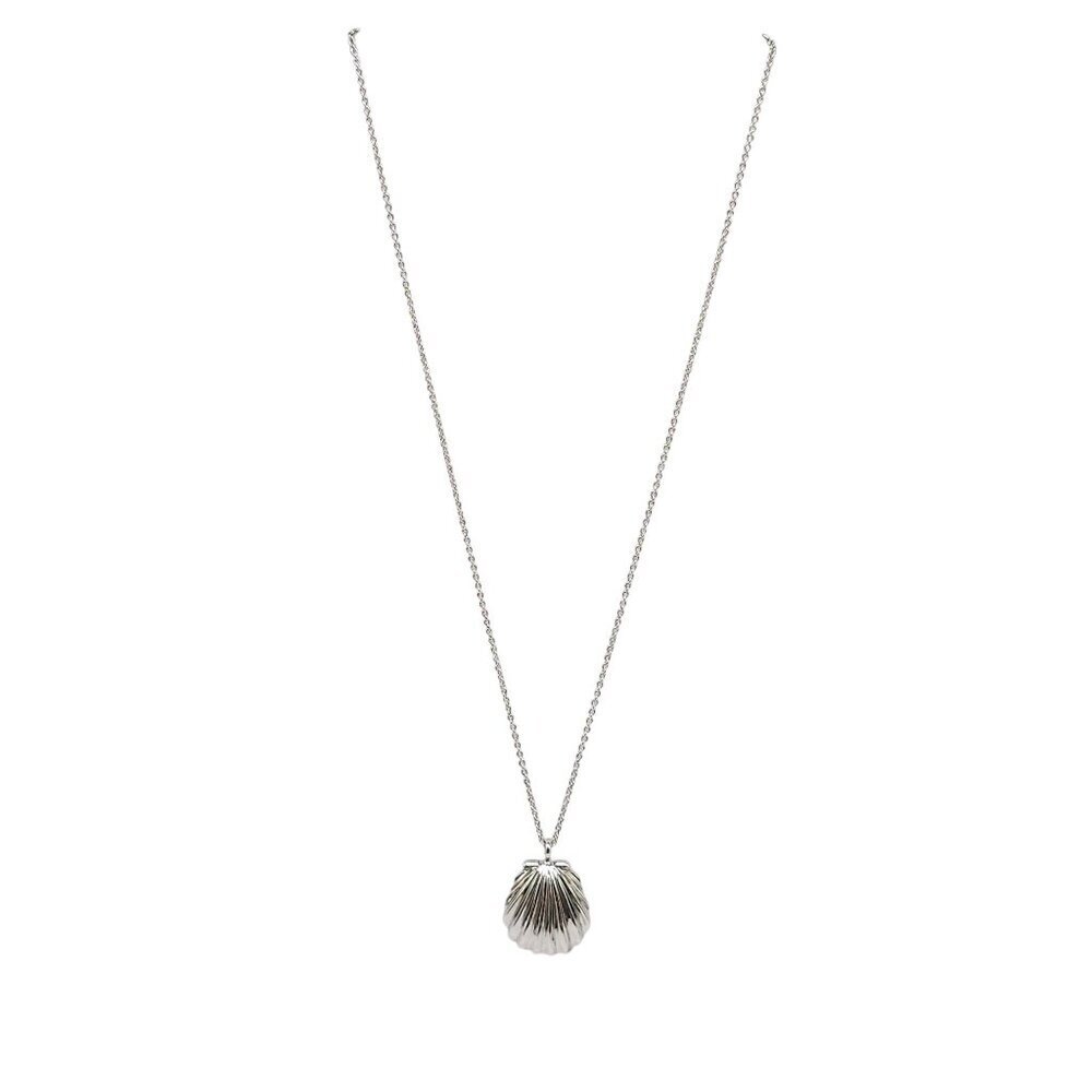 Signed A Shell Locket Necklace Silver Tone 18" Chain With Adjustable Clasp